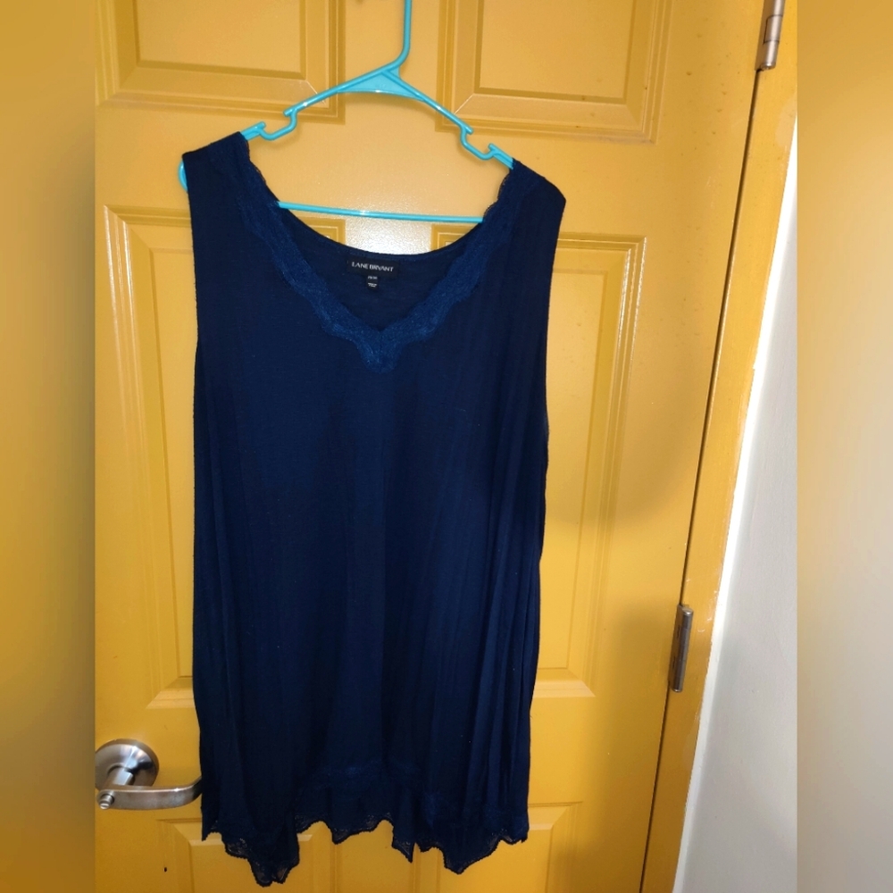 Lane Bryant Black V-Neck Lace Trim Swing Top Blouse Plus Size 22/24 3X